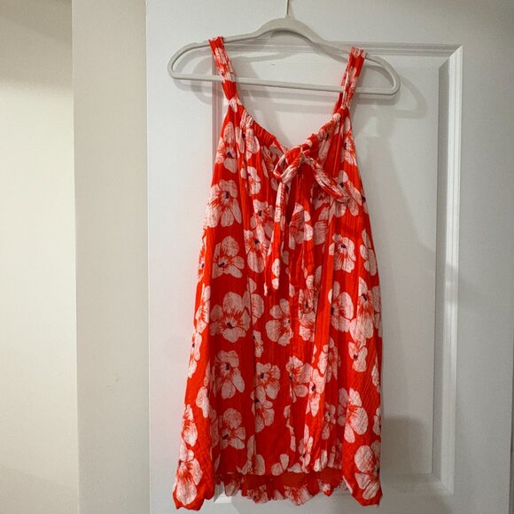 By Anthropologie Gauze Bubble Hem Mini Dress Size M Orange Floral Pockets - Picture 8 of 10